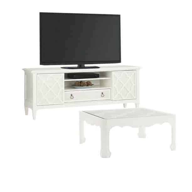 2 Piece Living Room Set with TV Stand and Coffee Table in White ...