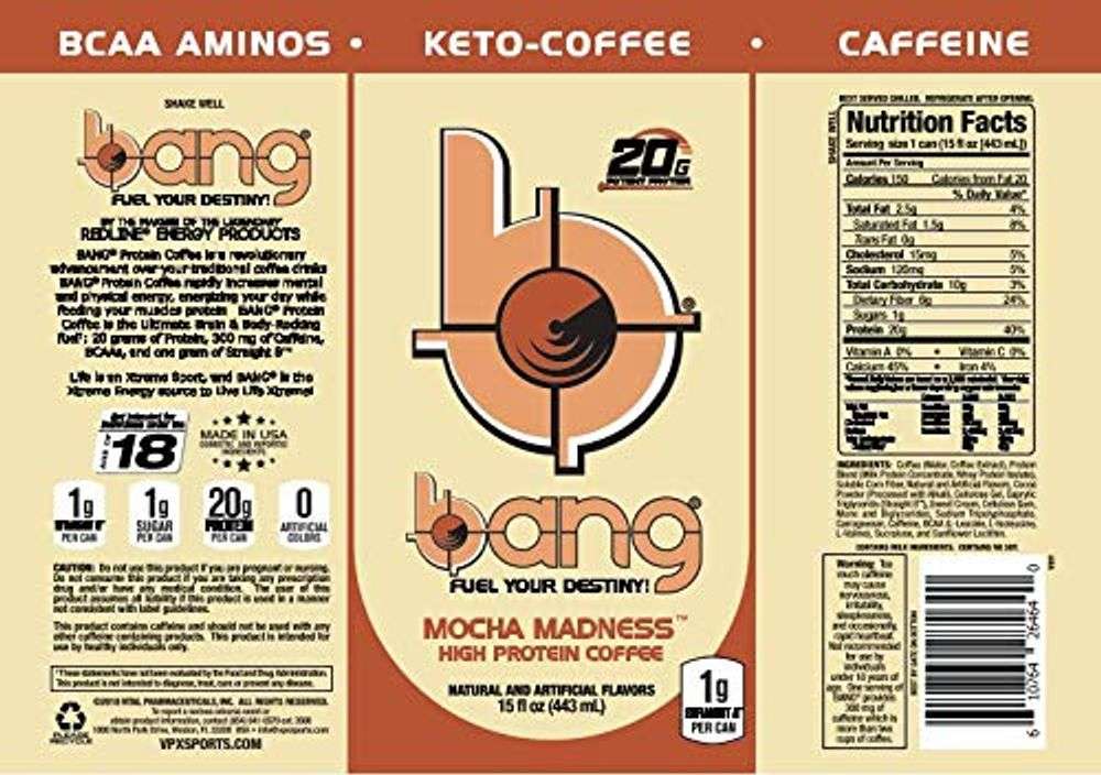 Bang Energy Mocha Madness Keto Coffee Energy Drink, 20g ...