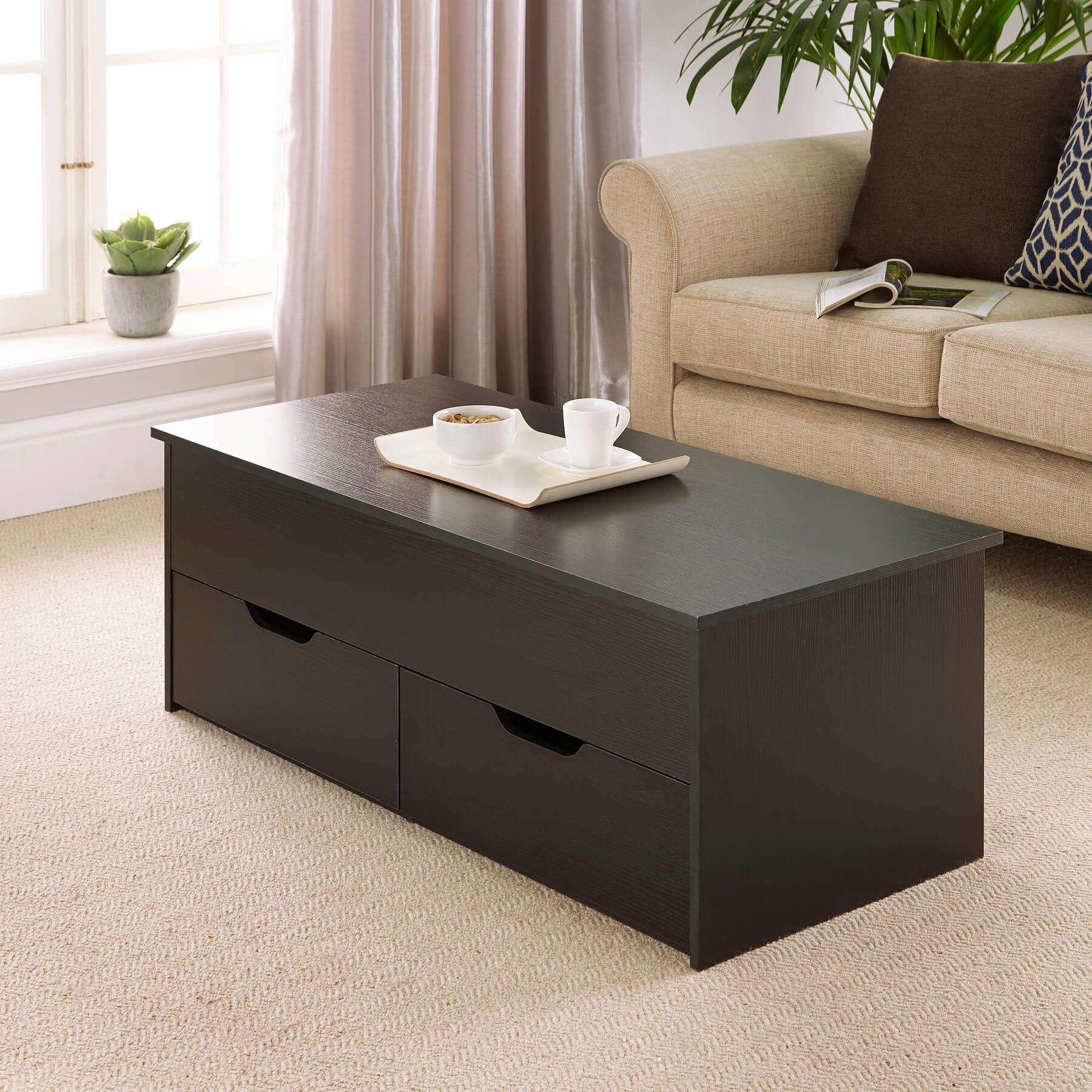 Black Wooden Coffee Table With Lift Up Top and 2 Large Storage Drawers ...