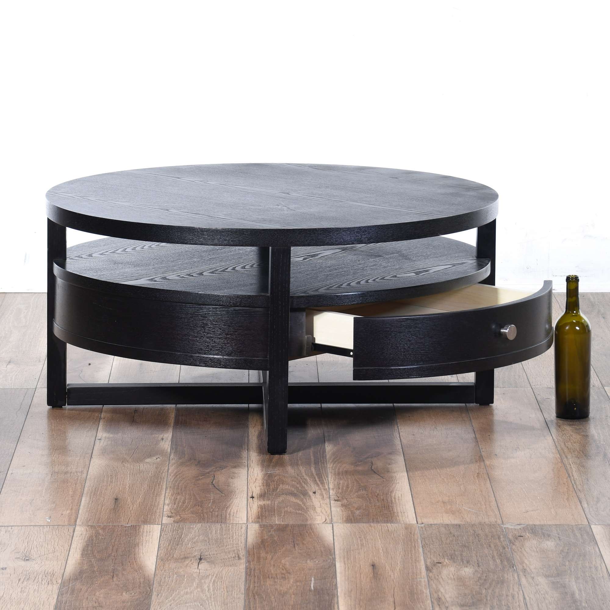 Contemporary Round Black Coffee Table W Storage