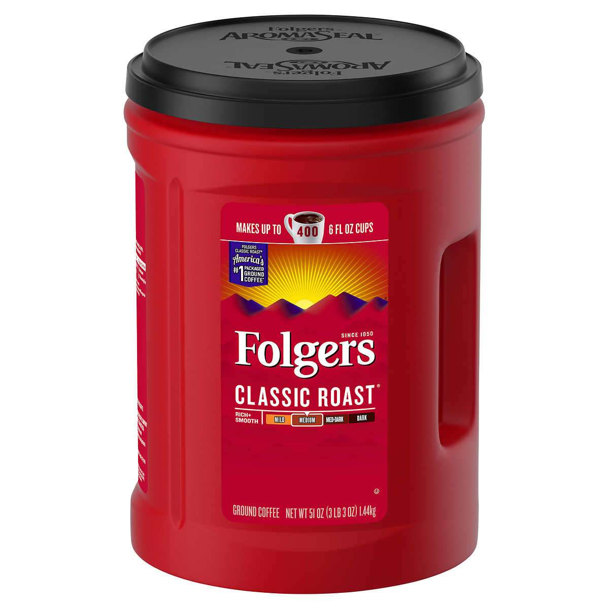 Folgers Classic Roast Coffee, Medium Roast, 51 oz New