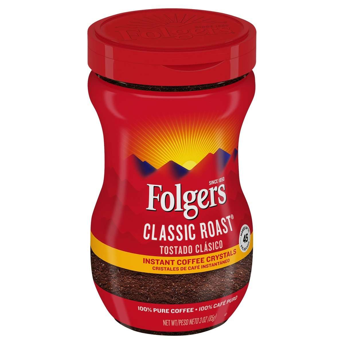 Folgers Classic Roast Instant Coffee Crystals 3 oz
