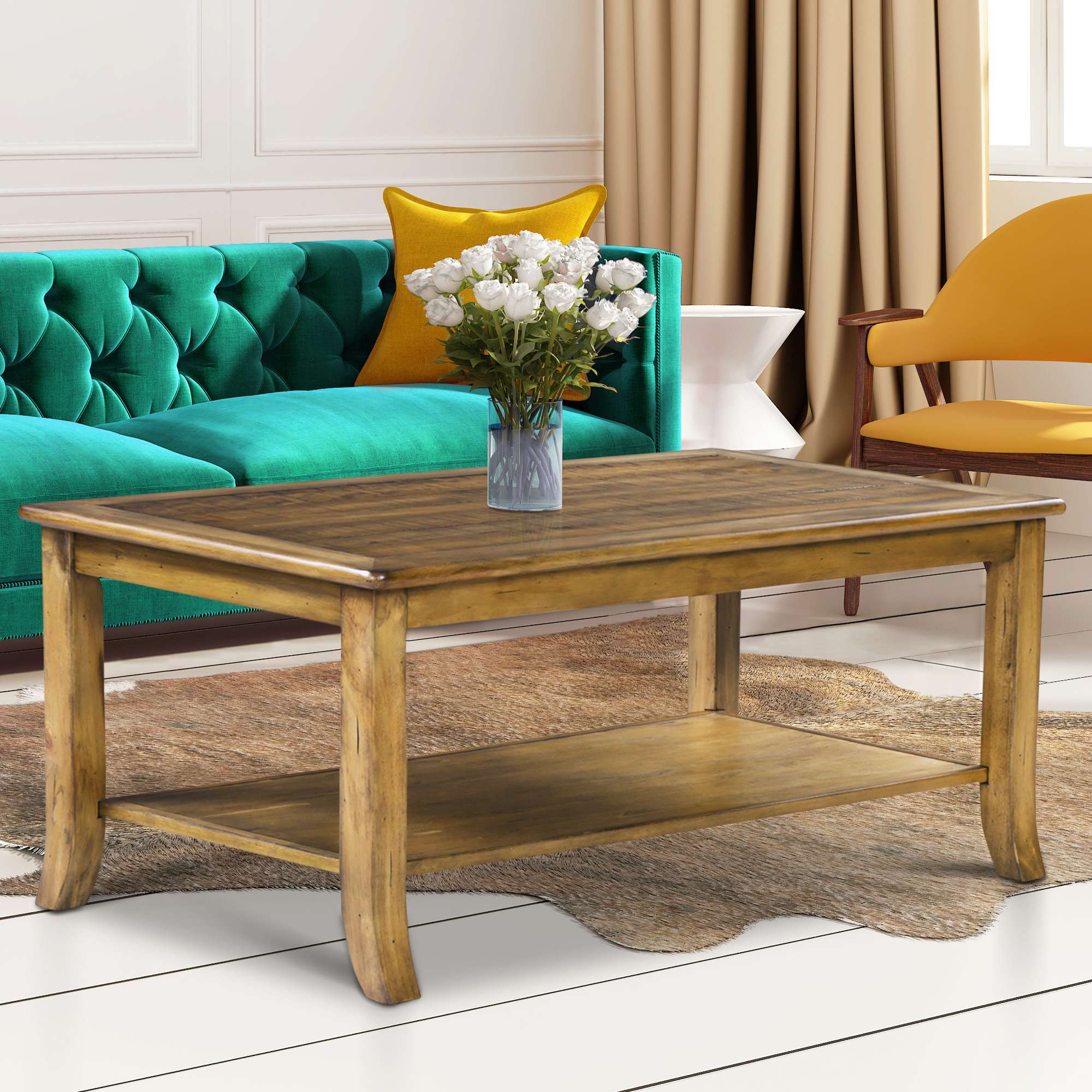 Granrest Cocktail Coffee Table, Rustic Maple Brown