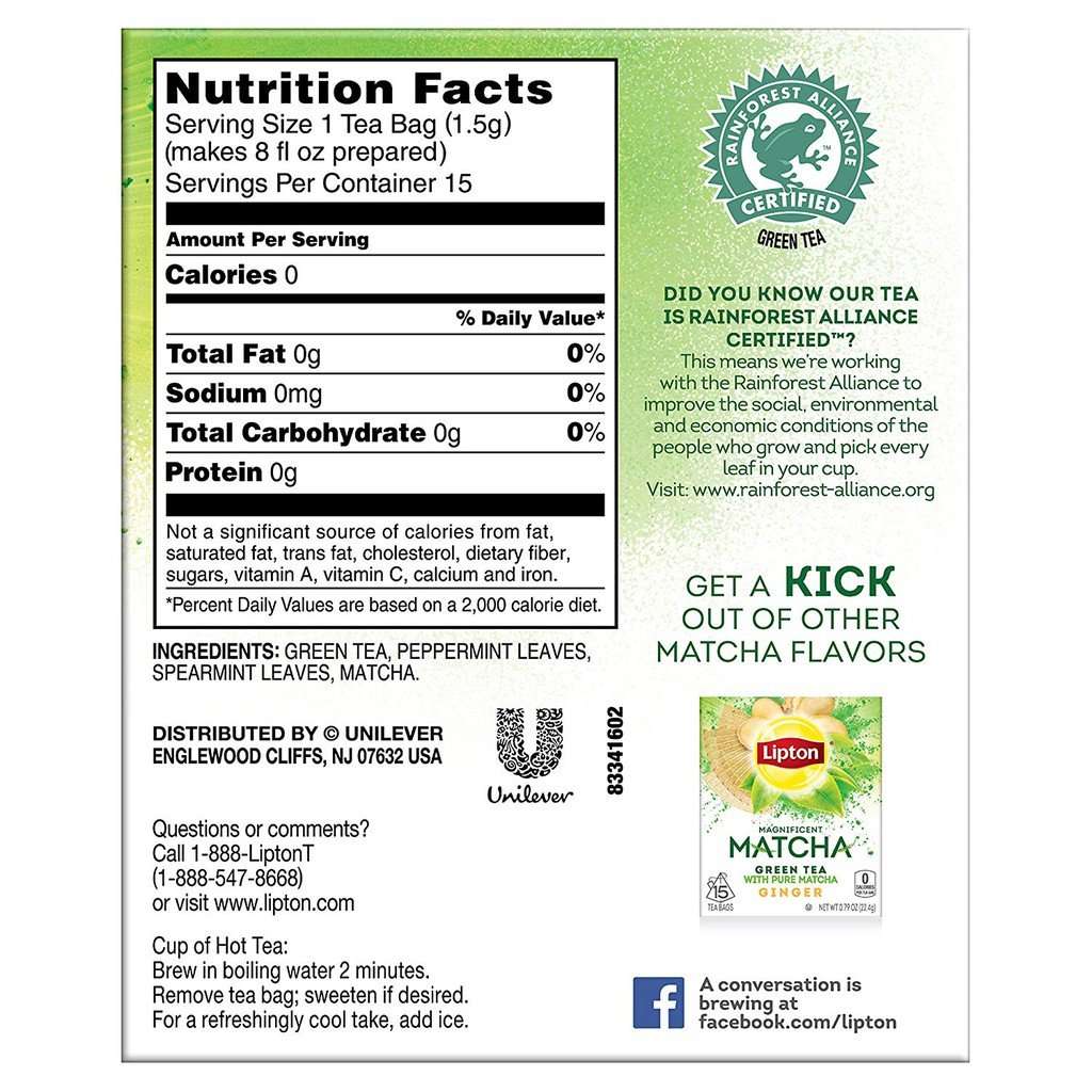 Lipton Matcha Green Tea Nutrition Facts