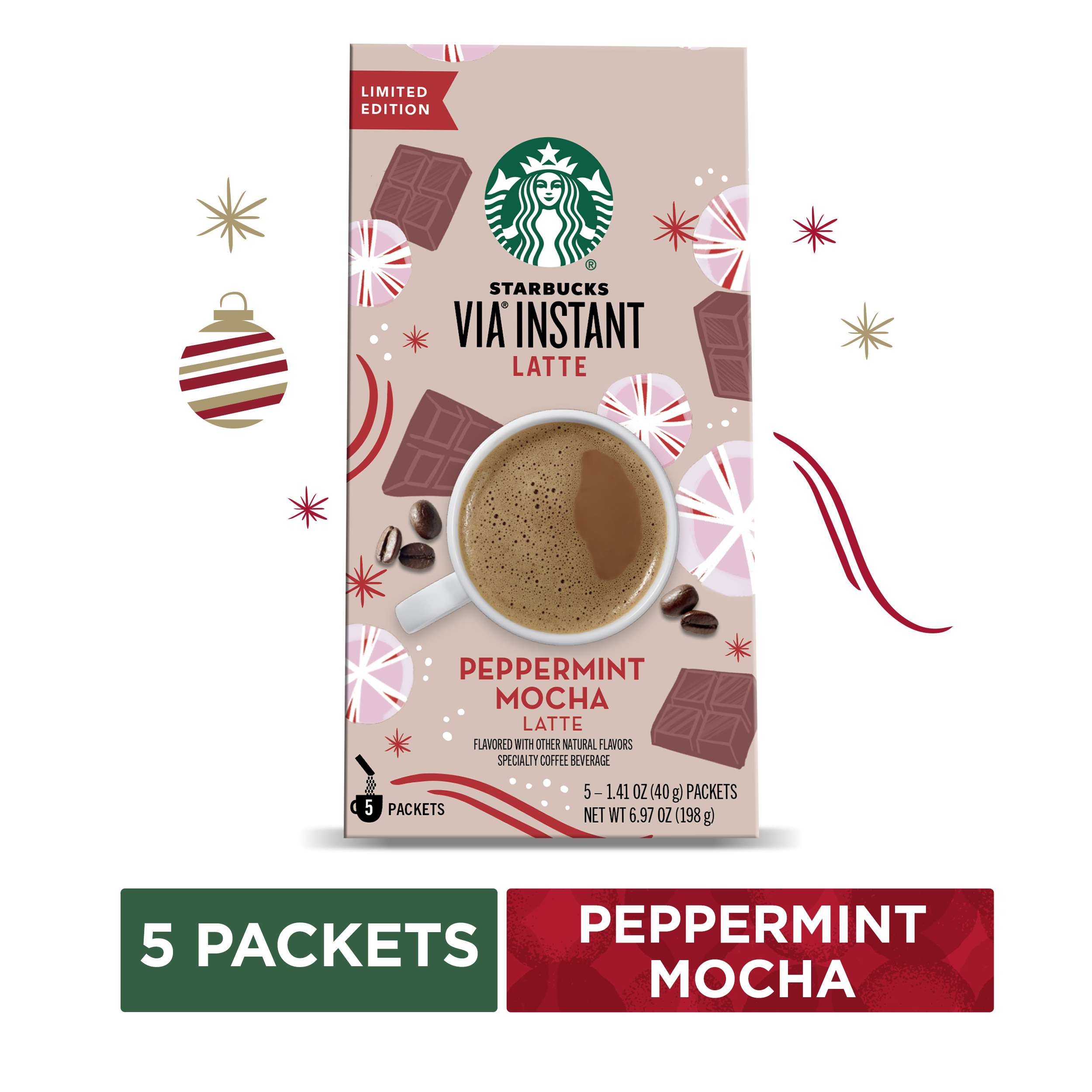 Starbucks VIA Instant Peppermint Mocha Latte Flavored Coffee (1 Box of ...