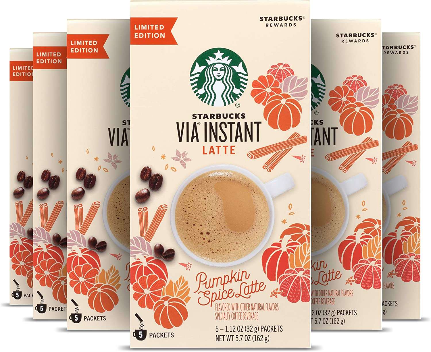 Starbucks Via Pumpkin Spice Latte Instant Coffee, 5 Count (Pack of 6 ...