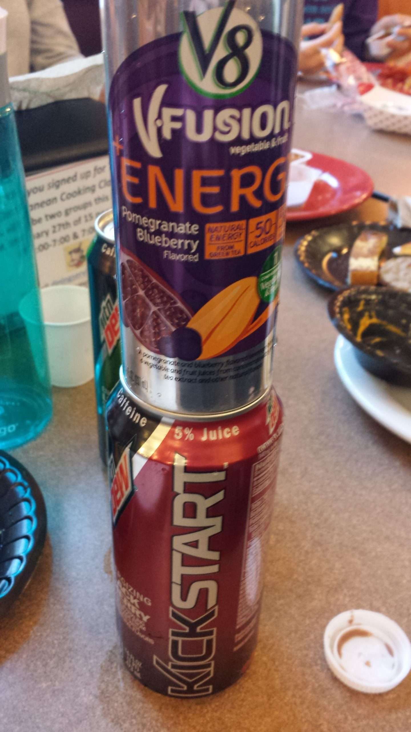 V8 Fusion energy drink on top of a Kickstart : Perfectfit