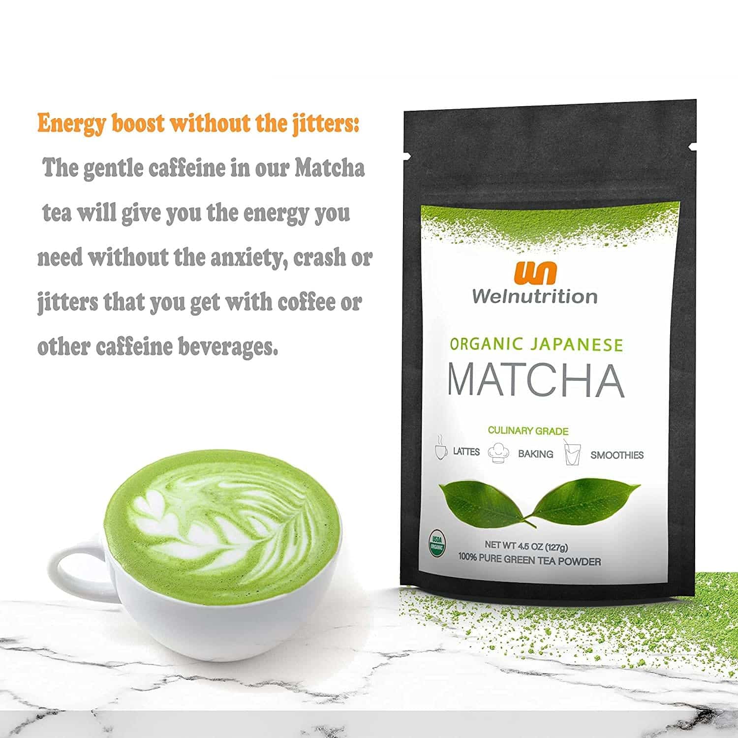Welnutrition Organic Matcha Green Tea Powder Gentle Caffeine